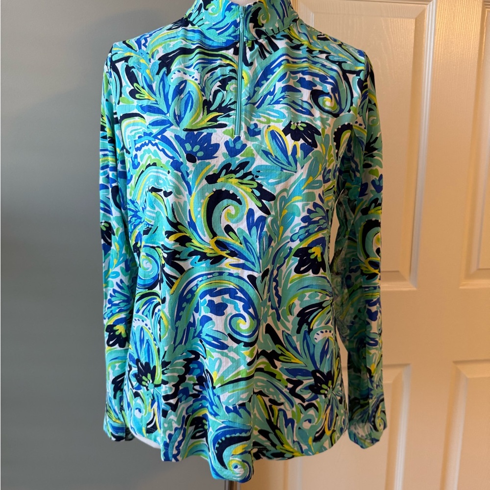 IBKUL Blue and Green Patterned Sweatshirt